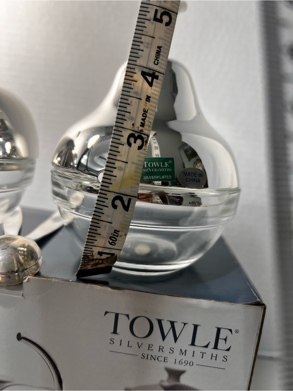 Towle Silverplate Apple & Pear Jam Jar Set - Silver & Clear - Picture 3 of 13